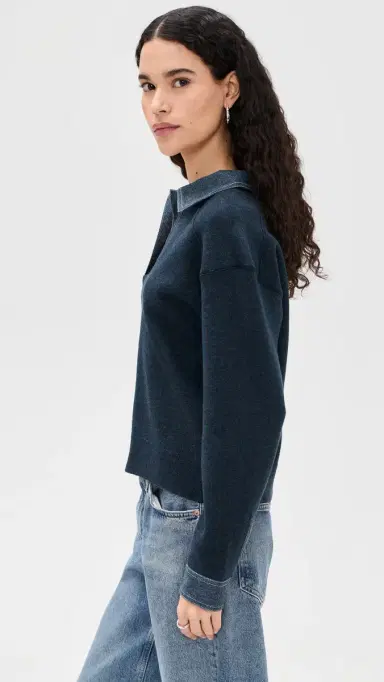 rag & bone arie Denim Polo Top Denim | Thumbnail 4 rag & bone arie Denim Polo Top Denim | Thumbnail 4
