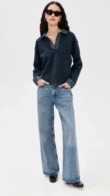 rag & bone arie Denim Polo Top Denim | Thumbnail 5 rag & bone arie Denim Polo Top Denim | Thumbnail 5