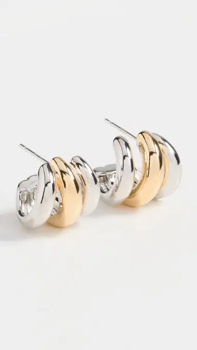 SHASHI Triple Two Toned Hoops Gold/Silver One Size | Thumbnail 2 SHASHI Triple Two Toned Hoops Gold/Silver One Size | Thumbnail 2