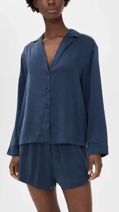 Lunya Long leeve ilk Button Up horts et Deep Blue | Thumbnail 2 Lunya Long leeve ilk Button Up horts et Deep Blue | Thumbnail 2