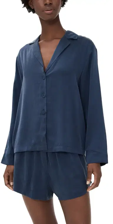Lunya Long leeve ilk Button Up horts et Deep Blue | Thumbnail 1 Lunya Long leeve ilk Button Up horts et Deep Blue | Thumbnail 1