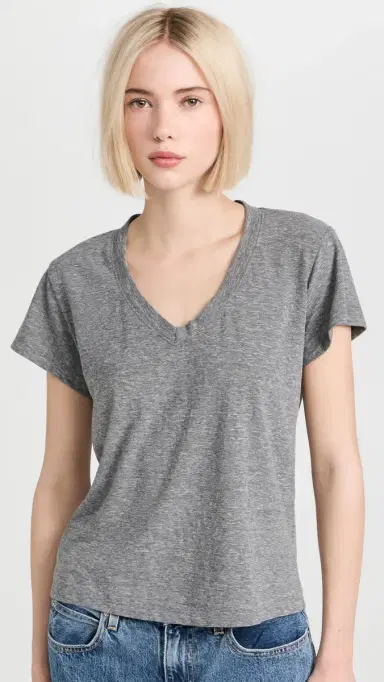 perfectwhitetee Hendrix Cotton Boxy V Neck Tee Heather Grey | Thumbnail 2 perfectwhitetee Hendrix Cotton Boxy V Neck Tee Heather Grey | Thumbnail 2