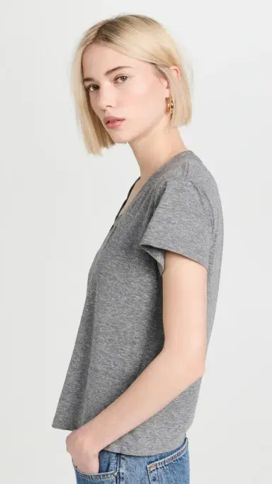 perfectwhitetee Hendrix Cotton Boxy V Neck Tee Heather Grey | Thumbnail 4 perfectwhitetee Hendrix Cotton Boxy V Neck Tee Heather Grey | Thumbnail 4