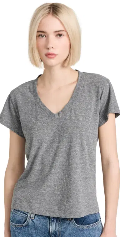 perfectwhitetee Hendrix Cotton Boxy V Neck Tee Heather Grey | Thumbnail 1 perfectwhitetee Hendrix Cotton Boxy V Neck Tee Heather Grey | Thumbnail 1