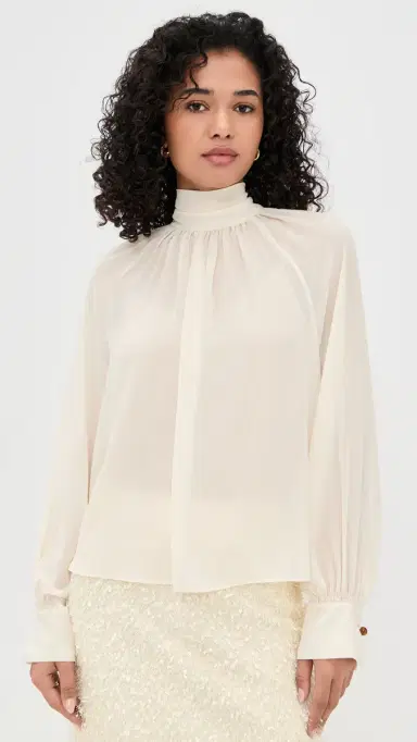 Vince Gathered Draped Neck Blouse Cream | Thumbnail 2 Vince Gathered Draped Neck Blouse Cream | Thumbnail 2