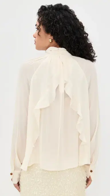 Vince Gathered Draped Neck Blouse Cream | Thumbnail 3 Vince Gathered Draped Neck Blouse Cream | Thumbnail 3