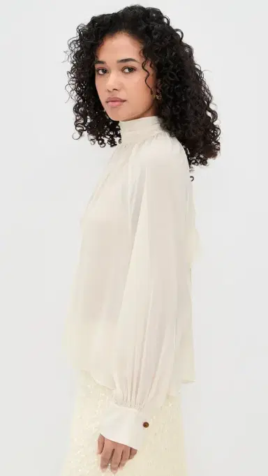Vince Gathered Draped Neck Blouse Cream | Thumbnail 4 Vince Gathered Draped Neck Blouse Cream | Thumbnail 4
