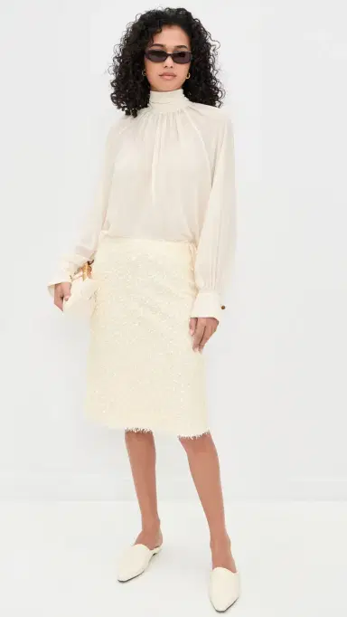 Vince Gathered Draped Neck Blouse Cream | Thumbnail 5 Vince Gathered Draped Neck Blouse Cream | Thumbnail 5