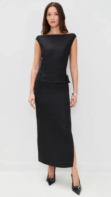 SIR. Raquel Off Shoulder Midi Dress Black | Thumbnail 2 SIR. Raquel Off Shoulder Midi Dress Black | Thumbnail 2