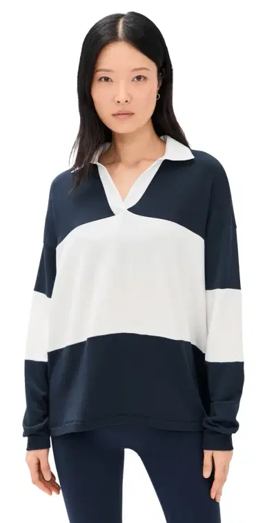 Splits59 Katie Fleece Rugby Polo Indigo/White | Thumbnail 1 Splits59 Katie Fleece Rugby Polo Indigo/White | Thumbnail 1