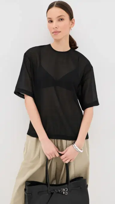 Tibi Sheer Wool Gauze Easy Tee Black | Thumbnail 2 Tibi Sheer Wool Gauze Easy Tee Black | Thumbnail 2