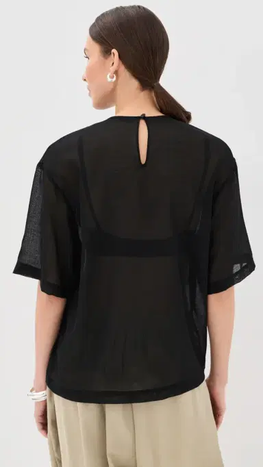 Tibi Sheer Wool Gauze Easy Tee Black | Thumbnail 3 Tibi Sheer Wool Gauze Easy Tee Black | Thumbnail 3