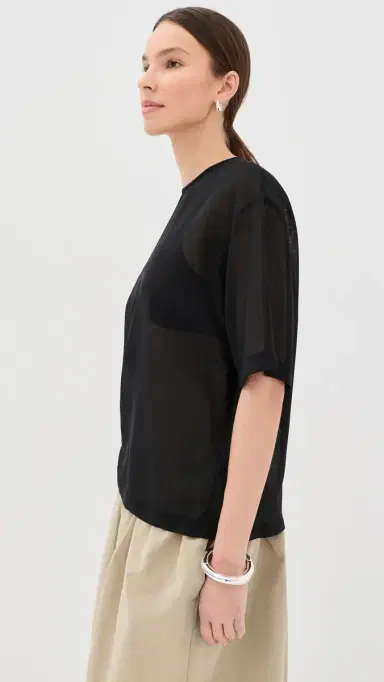Tibi Sheer Wool Gauze Easy Tee Black | Thumbnail 4 Tibi Sheer Wool Gauze Easy Tee Black | Thumbnail 4