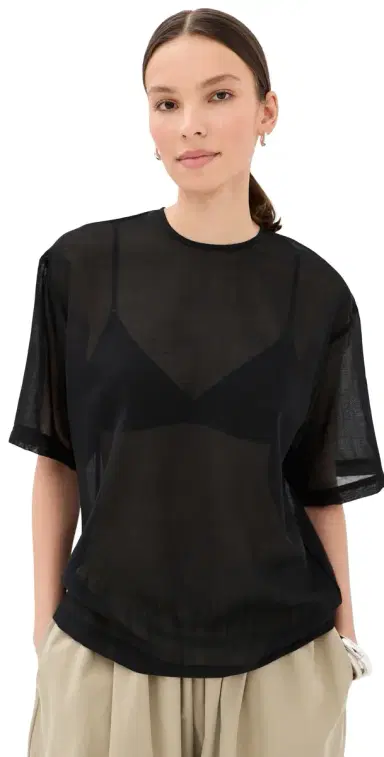 Tibi Sheer Wool Gauze Easy Tee Black | Thumbnail 1 Tibi Sheer Wool Gauze Easy Tee Black | Thumbnail 1