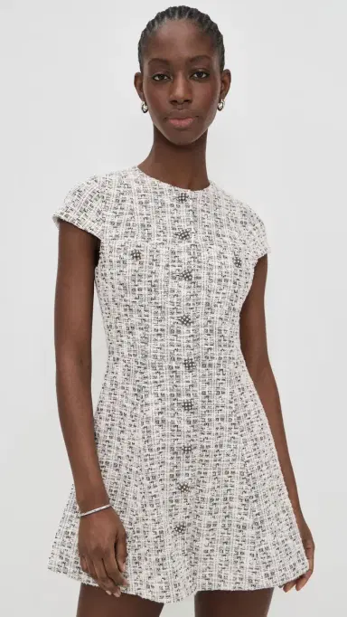 ALICE + OLIVIA Shiloh Button Front Mini Dress Black/Off White | Thumbnail 2 ALICE + OLIVIA Shiloh Button Front Mini Dress Black/Off White | Thumbnail 2
