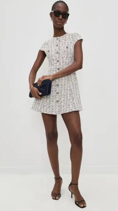 ALICE + OLIVIA Shiloh Button Front Mini Dress Black/Off White | Thumbnail 5 ALICE + OLIVIA Shiloh Button Front Mini Dress Black/Off White | Thumbnail 5