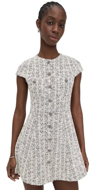 ALICE + OLIVIA Shiloh Button Front Mini Dress Black/Off White | Thumbnail 1 ALICE + OLIVIA Shiloh Button Front Mini Dress Black/Off White | Thumbnail 1