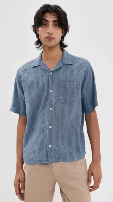 Corridor triped eersucker Short Sleeve Shirt Indigo | Thumbnail 2 Corridor triped eersucker Short Sleeve Shirt Indigo | Thumbnail 2