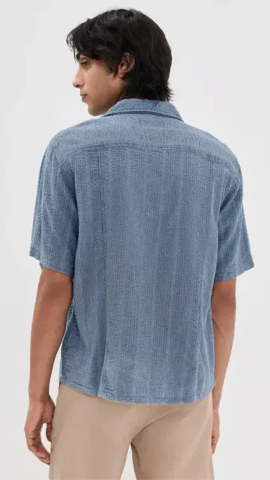 Corridor triped eersucker Short Sleeve Shirt Indigo | Thumbnail 3 Corridor triped eersucker Short Sleeve Shirt Indigo | Thumbnail 3