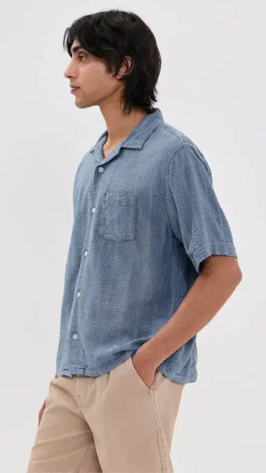 Corridor triped eersucker Short Sleeve Shirt Indigo | Thumbnail 4 Corridor triped eersucker Short Sleeve Shirt Indigo | Thumbnail 4