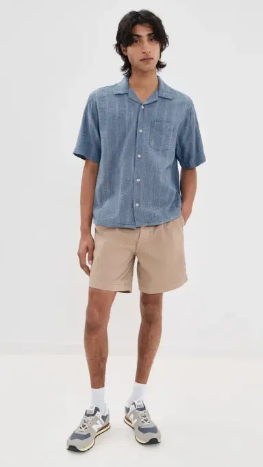 Corridor triped eersucker Short Sleeve Shirt Indigo | Thumbnail 5 Corridor triped eersucker Short Sleeve Shirt Indigo | Thumbnail 5