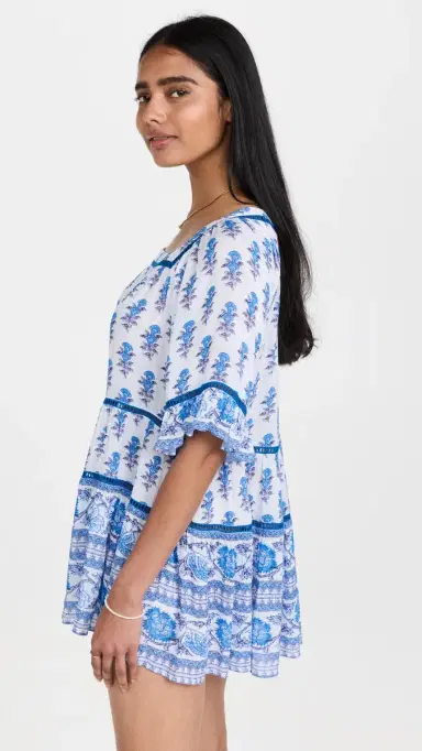 Playa Lucila Drop Waist Border Print Dress Blue Border Print S | Thumbnail 4 Playa Lucila Drop Waist Border Print Dress Blue Border Print S | Thumbnail 4