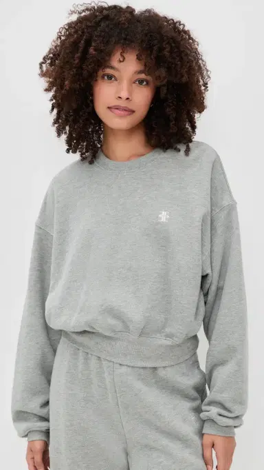 Éterne Cropped Crewneck Sweatshirt Heather Grey | Thumbnail 2 Éterne Cropped Crewneck Sweatshirt Heather Grey | Thumbnail 2