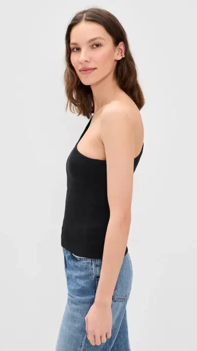 Good American Super Stretch One Shoulder Tank Black001 | Thumbnail 4 Good American Super Stretch One Shoulder Tank Black001 | Thumbnail 4