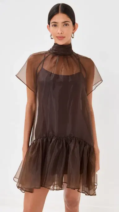 SIMKHAI Beaux Tiered Mini Dress Chocolate | Thumbnail 2 SIMKHAI Beaux Tiered Mini Dress Chocolate | Thumbnail 2