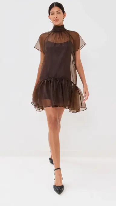 SIMKHAI Beaux Tiered Mini Dress Chocolate | Thumbnail 5 SIMKHAI Beaux Tiered Mini Dress Chocolate | Thumbnail 5