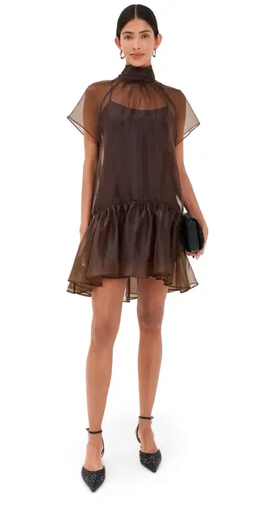 SIMKHAI Beaux Tiered Mini Dress Chocolate | Thumbnail 1 SIMKHAI Beaux Tiered Mini Dress Chocolate | Thumbnail 1
