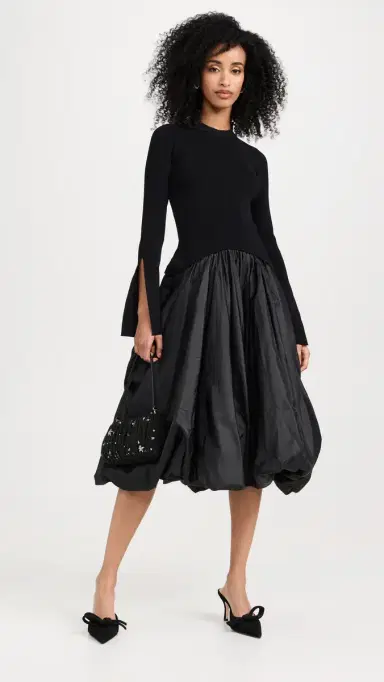 SIMKHAI Kenlie ock Neck Midi Dress Black | Thumbnail 2 SIMKHAI Kenlie ock Neck Midi Dress Black | Thumbnail 2