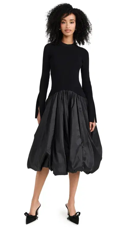 SIMKHAI Kenlie ock Neck Midi Dress Black | Thumbnail 1 SIMKHAI Kenlie ock Neck Midi Dress Black | Thumbnail 1