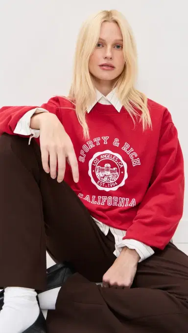 Sporty & Rich California Emblem Crew Neck Sweatshirt Ruby | Thumbnail 2 Sporty & Rich California Emblem Crew Neck Sweatshirt Ruby | Thumbnail 2