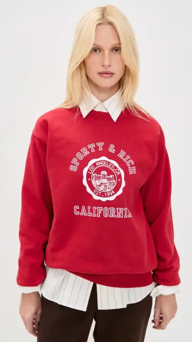 Sporty & Rich California Emblem Crew Neck Sweatshirt Ruby | Thumbnail 3 Sporty & Rich California Emblem Crew Neck Sweatshirt Ruby | Thumbnail 3