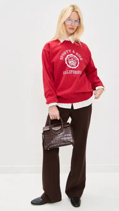 Sporty & Rich California Emblem Crew Neck Sweatshirt Ruby | Thumbnail 6 Sporty & Rich California Emblem Crew Neck Sweatshirt Ruby | Thumbnail 6