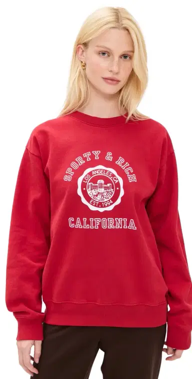 Sporty & Rich California Emblem Crew Neck Sweatshirt Ruby | Thumbnail 1 Sporty & Rich California Emblem Crew Neck Sweatshirt Ruby | Thumbnail 1