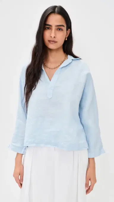 Frank & Eileen Popover Collared Shirt French Blue Linen | Thumbnail 2 Frank & Eileen Popover Collared Shirt French Blue Linen | Thumbnail 2
