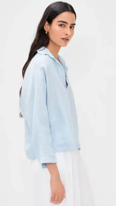 Frank & Eileen Popover Collared Shirt French Blue Linen | Thumbnail 4 Frank & Eileen Popover Collared Shirt French Blue Linen | Thumbnail 4