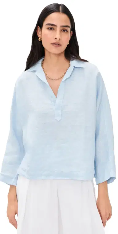 Frank & Eileen Popover Collared Shirt French Blue Linen | Thumbnail 1 Frank & Eileen Popover Collared Shirt French Blue Linen | Thumbnail 1