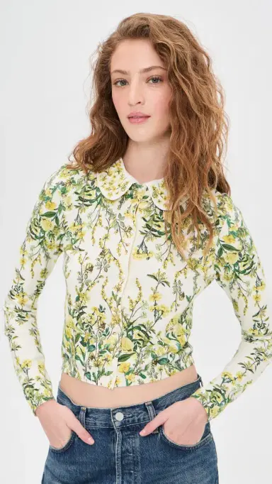 ALICE + OLIVIA Carson Printed Cardigan Fresh Air Butter | Thumbnail 2 ALICE + OLIVIA Carson Printed Cardigan Fresh Air Butter | Thumbnail 2