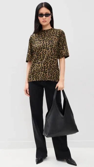 ANINE BING Leopard Avi Tee Black and Brown Leopard | Thumbnail 2 ANINE BING Leopard Avi Tee Black and Brown Leopard | Thumbnail 2