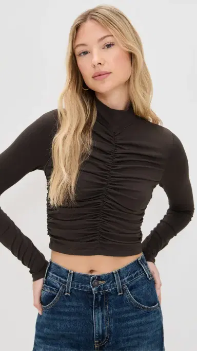 susana monaco Mock Neck Gathered Top Java | Thumbnail 2 susana monaco Mock Neck Gathered Top Java | Thumbnail 2