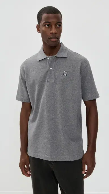 Maison Kitsuné Grey Fox Head Patch Comfort Polo Medium Grey Melange | Thumbnail 2 Maison Kitsuné Grey Fox Head Patch Comfort Polo Medium Grey Melange | Thumbnail 2