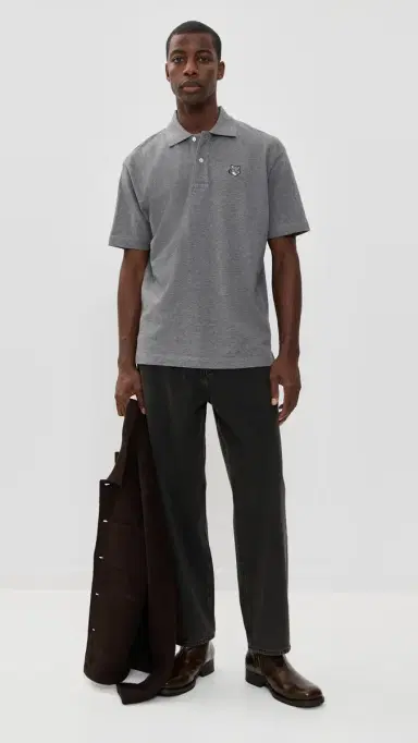 Maison Kitsuné Grey Fox Head Patch Comfort Polo Medium Grey Melange | Thumbnail 5 Maison Kitsuné Grey Fox Head Patch Comfort Polo Medium Grey Melange | Thumbnail 5