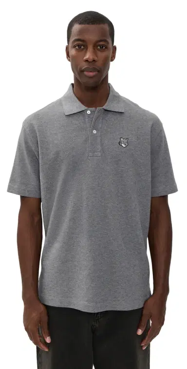 Maison Kitsuné Grey Fox Head Patch Comfort Polo Medium Grey Melange | Thumbnail 1 Maison Kitsuné Grey Fox Head Patch Comfort Polo Medium Grey Melange | Thumbnail 1