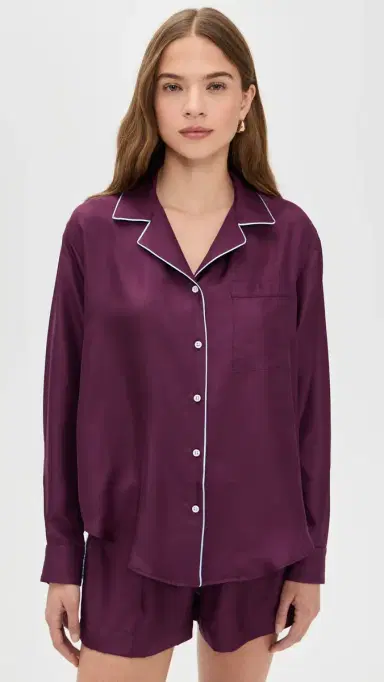 Comme Si Notched Collar Shirt Eggplant/Lt Blue L | Thumbnail 2 Comme Si Notched Collar Shirt Eggplant/Lt Blue L | Thumbnail 2
