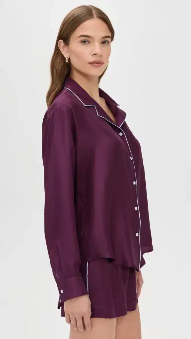 Comme Si Notched Collar Shirt Eggplant/Lt Blue L | Thumbnail 4 Comme Si Notched Collar Shirt Eggplant/Lt Blue L | Thumbnail 4