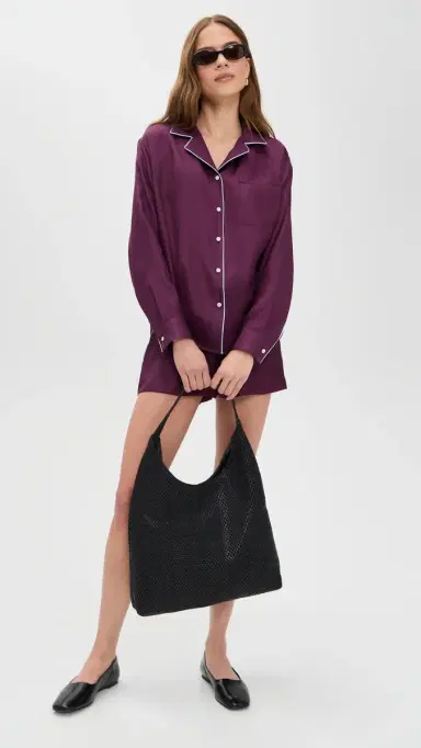 Comme Si Notched Collar Shirt Eggplant/Lt Blue L | Thumbnail 5 Comme Si Notched Collar Shirt Eggplant/Lt Blue L | Thumbnail 5