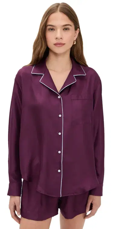 Comme Si Notched Collar Shirt Eggplant/Lt Blue L | Thumbnail 1 Comme Si Notched Collar Shirt Eggplant/Lt Blue L | Thumbnail 1